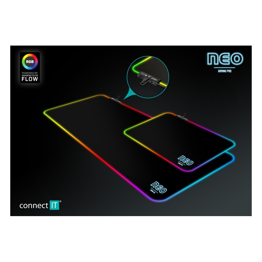 CONNECT IT CMP-3100-LG - LED RGB Klawiatura do gier i podkładka pod mysz 80x30 cm czarna