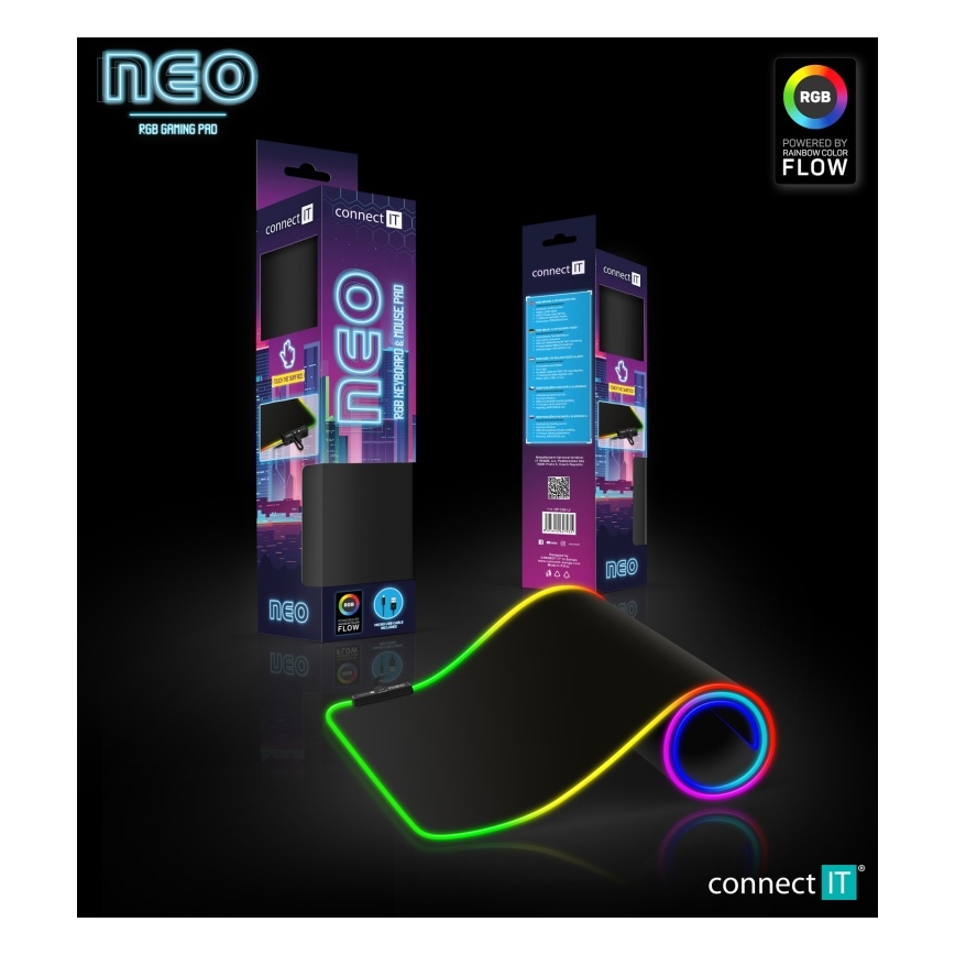 CONNECT IT CMP-3100-LG - LED RGB Klawiatura do gier i podkładka pod mysz 80x30 cm czarna