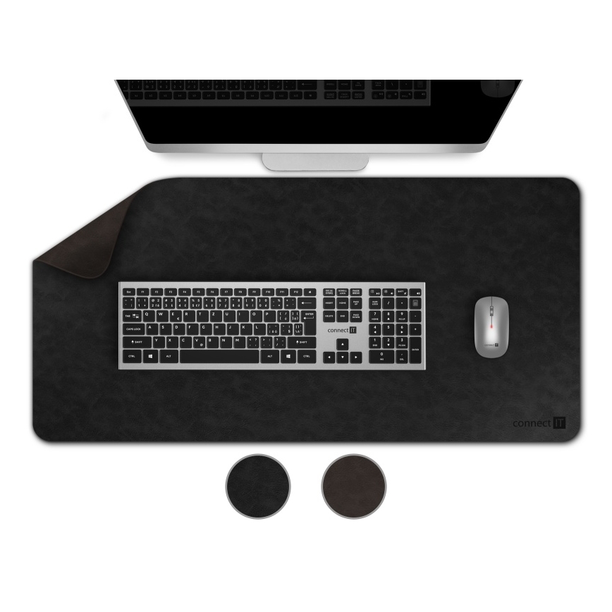 CONNECT IT CMP-4030-LG - Obustronna podkładka pod klawiaturę i myszkę 90x40 cm czarna/brązowa