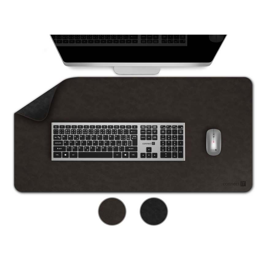 CONNECT IT CMP-4030-LG - Obustronna podkładka pod klawiaturę i myszkę 90x40 cm czarna/brązowa
