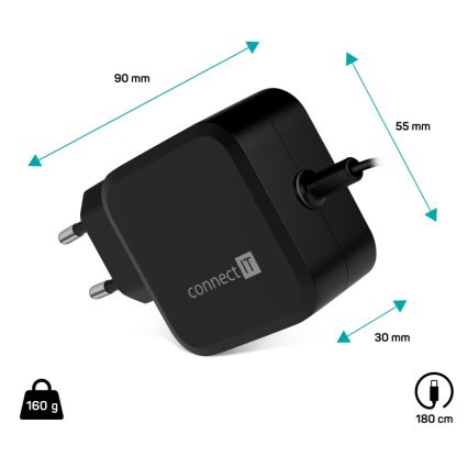 CONNECT IT CNP-1660-BK - Uniwersalny zasilacz do laptopów USB-C 67W