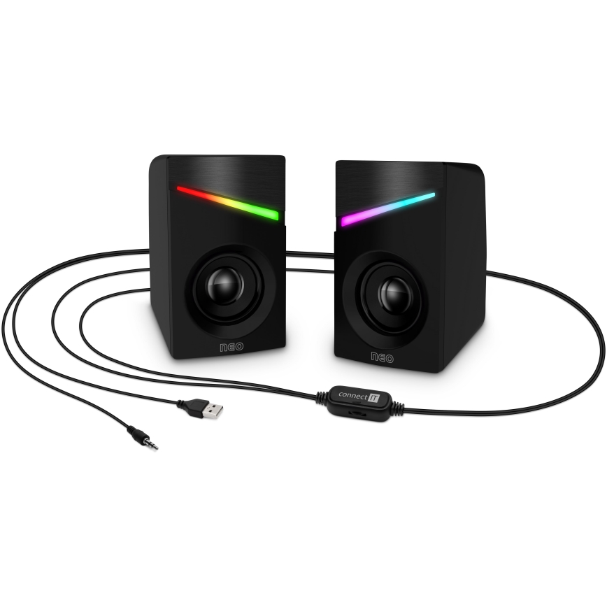 CONNECT IT CSP-1100-BK - ZESTAW 2x LED RGB do gier głośnik 6W/5V czarny