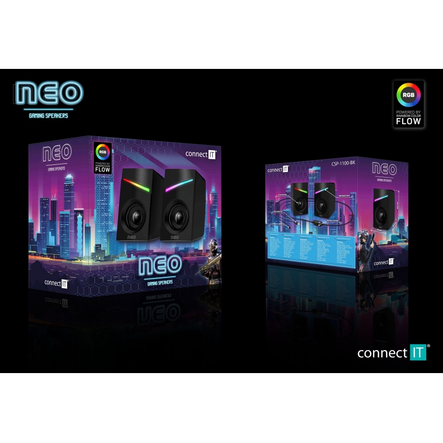 CONNECT IT CSP-1100-BK - ZESTAW 2x LED RGB do gier głośnik 6W/5V czarny