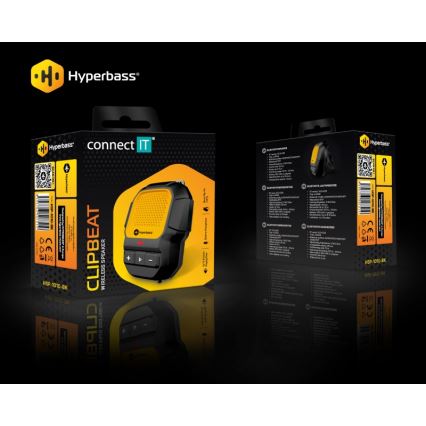 CONNECT IT HSP-1010-BK - Bezprzewodowy głośnik z mikrofonem ClipBEAT 2W/5V 560 mAh IPX7 czarny/żółty