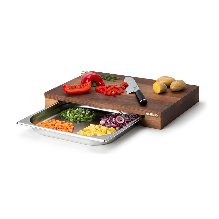 Continenta C4210 - Kuchenna deska do krojenia z miską 39x27 cm drzewo orzechowe