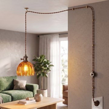 Cottex - Lampa wisząca na przewodzie z wtyczką NORA 1xE14/5W/230V brązowa