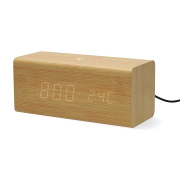 Cyfrowy budzik z wyświetlaczem LED i termometrem 5V/1xCR2032, drewniany
