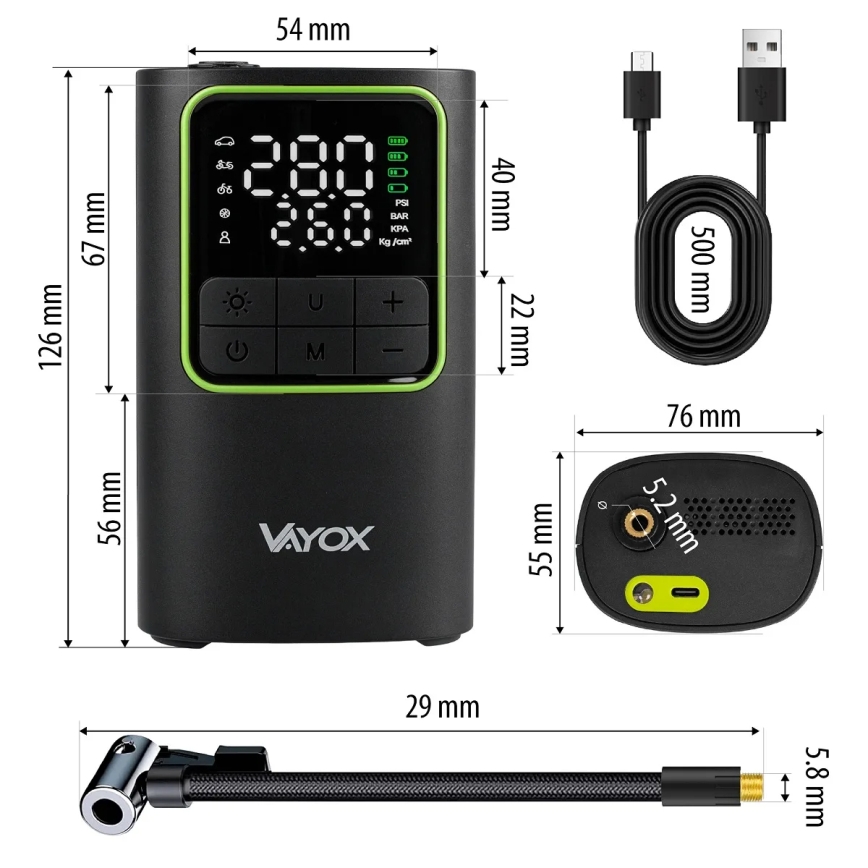 Cyfrowy kieszonkowy kompresor 5V 4000 mAh czarny