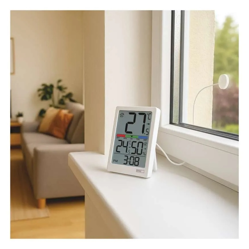 Cyfrowy termometr z higrometrem 2xAAA biały