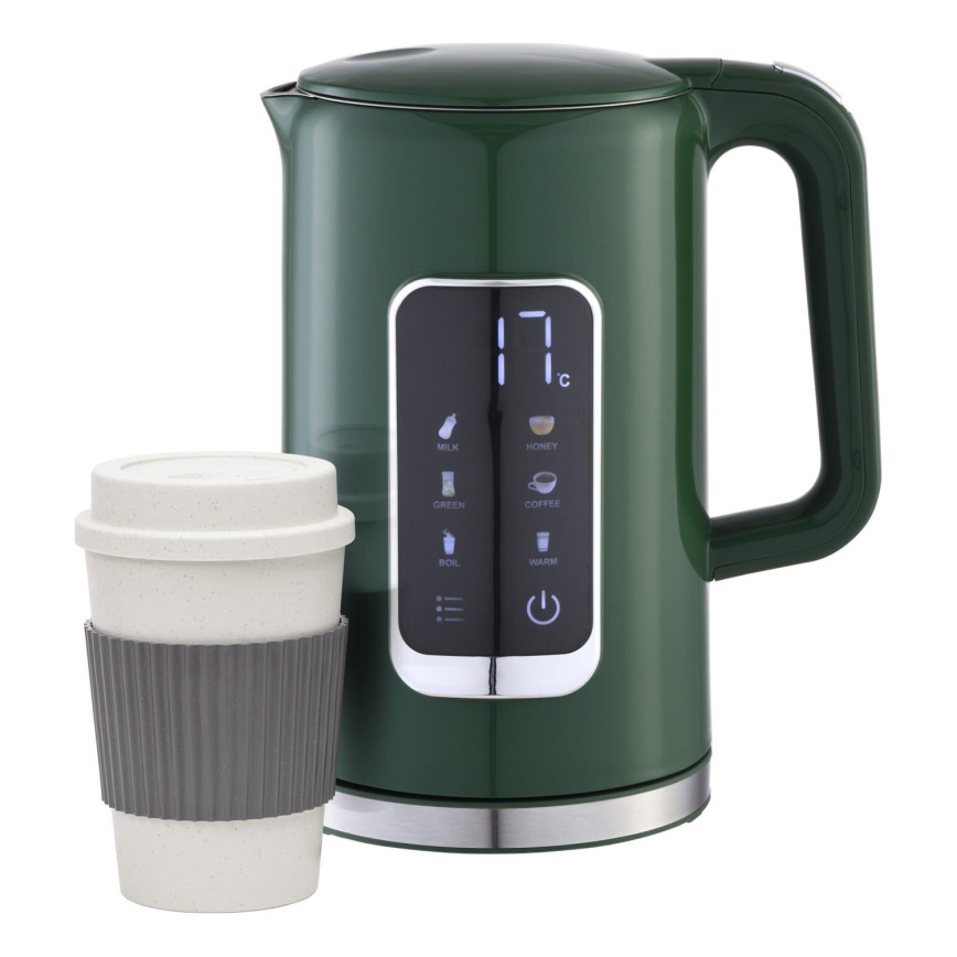 Czajnik z wyświetlaczem LCD 1,7 l 2200W/230V zielony + kubek podróżny 450 ml