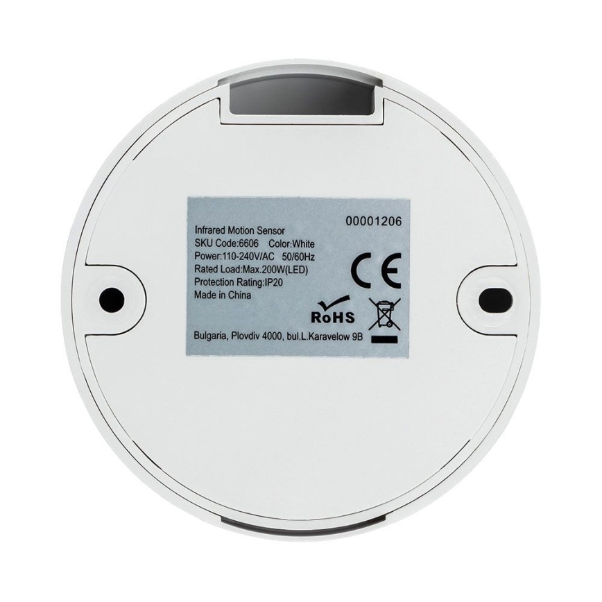 Czujnik ruchu na podczerwień 360° 200W/230V biały