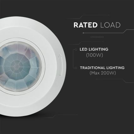 Czujnik ruchu na podczerwień 360° 200W/230V biały