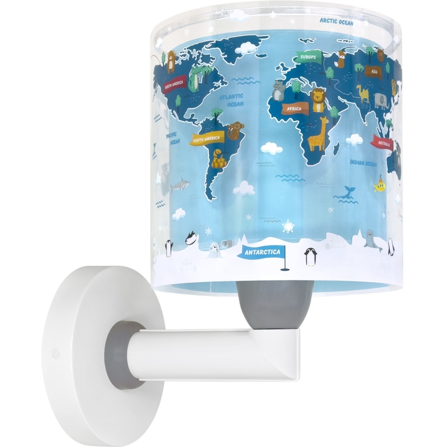 Dalber 40679 - Dziecięca lampa ścienna WORLD 1xE27/15W/230V niebieska