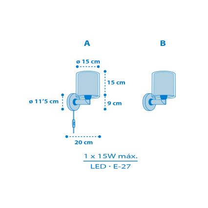 Dalber 40679 - Dziecięca lampa ścienna WORLD 1xE27/15W/230V niebieska