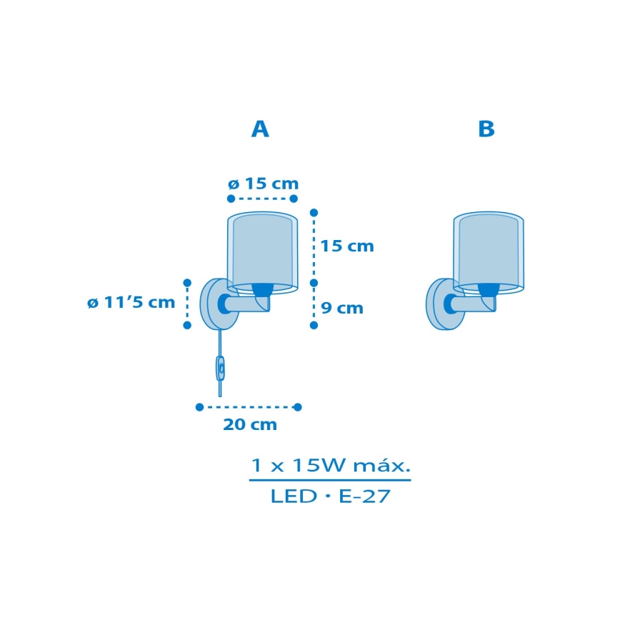 Dalber 40679 - Dziecięca lampa ścienna WORLD 1xE27/15W/230V niebieska