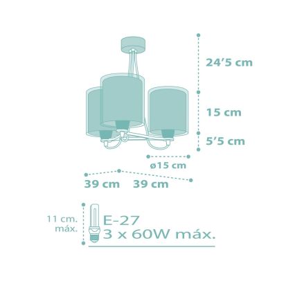 Dalber 41007H - Żyrandol dziecięcy DOTS 3xE27/60W/230V