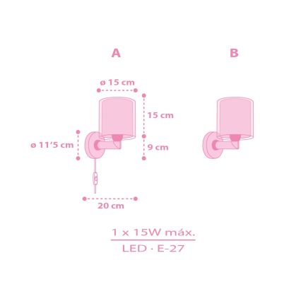 Dalber 41259 - Dziecięca lampa ścienna HELLO KITTY&FRIENDS 1xE27/15W/230V różowa