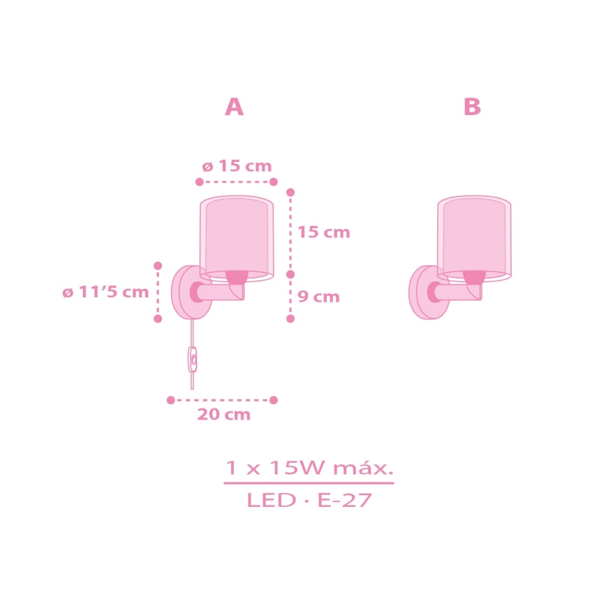 Dalber 41259 - Dziecięca lampa ścienna HELLO KITTY&FRIENDS 1xE27/15W/230V różowa