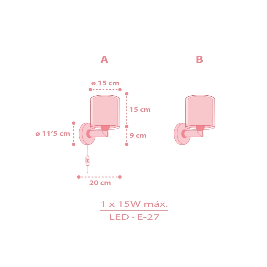 Dalber 41769S - Dziecięca lampa ścienna KAWAII FRIENDS 1xE27/15W/230V różowa