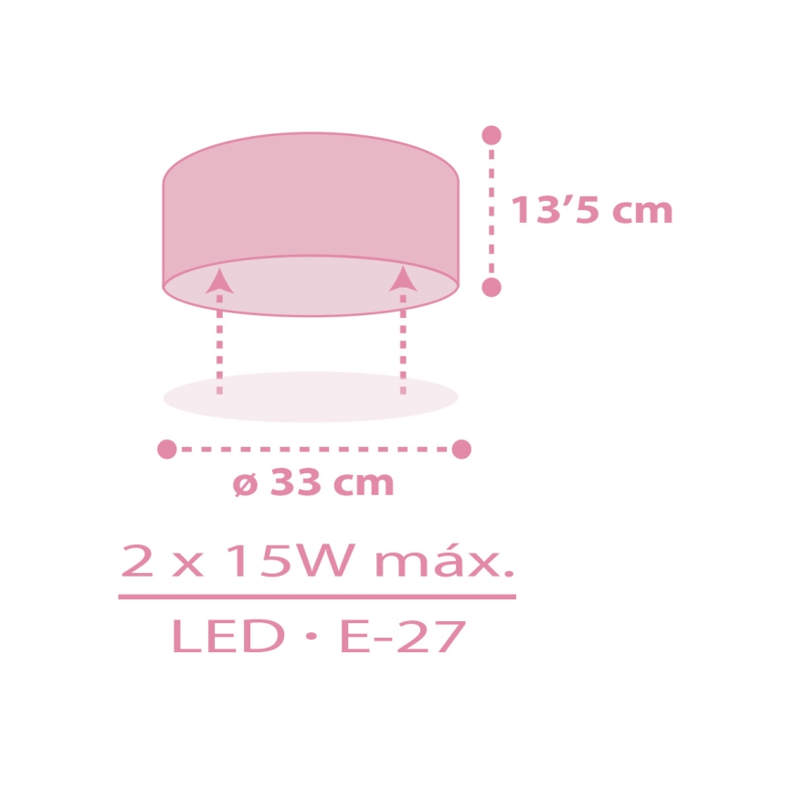 Dalber 42006S - Plafon dziecięcy COLOR LIGHT 2xE27/15W/230V różowy