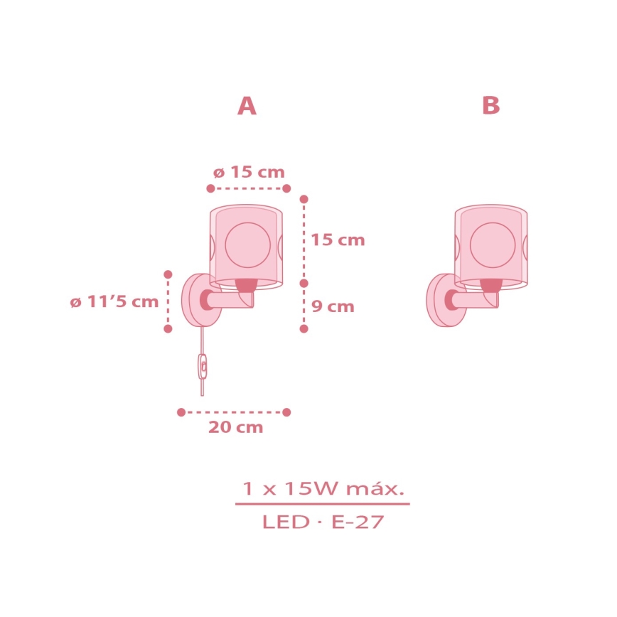 Dalber 60919 - Dziecięca lampa ścienna PRINCESS DANCE 1xE27/15W/230V różowa
