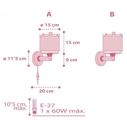 Dalber 61109 - Kinkiet dziecięcy LITTLE QUEEN 1xE27/60W/230V