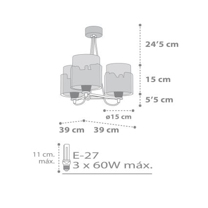 Dalber 61687 - Żyrandol dziecięcy BABY TRAVEL 3xE27/60W/230V