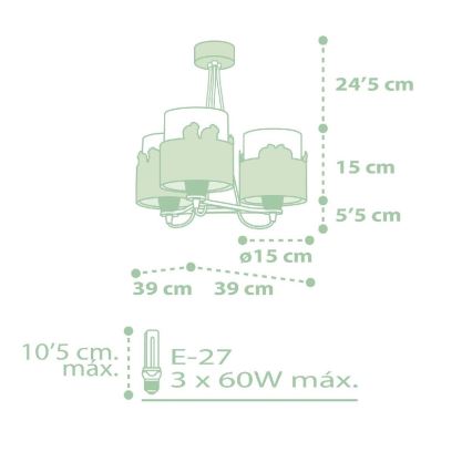 Dalber 61717H - Żyrandol dziecięcy SWEET LOVE 3xE27/60W/230V zielony