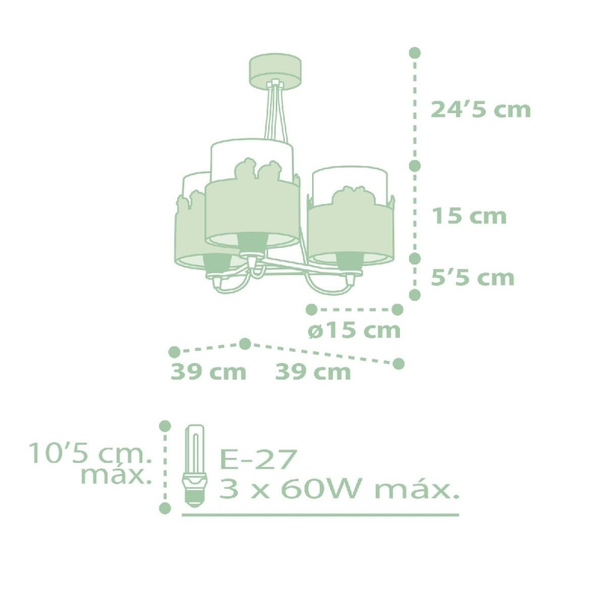 Dalber 61717H - Żyrandol dziecięcy SWEET LOVE 3xE27/60W/230V zielony