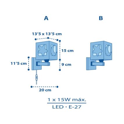 Dalber 63239T - Kinkiet dziecięcy MOONLIGHT 1xE27/15W/230V niebieski