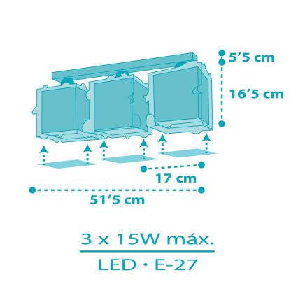 Dalber 63353 - Plafon dziecięcy ROCKET 3xE27/15W/230V