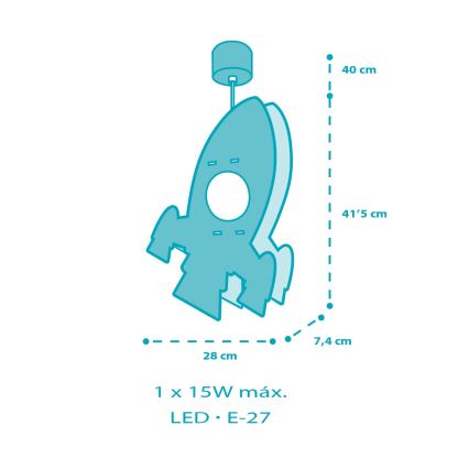 Dalber 63357 - Żyrandol dziecięcy ROCKET 1xE27/15W/230V