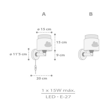 Dalber 76019E - Kinkiet dziecięcy BABY DREAMS 1xE27/15W/230V szare