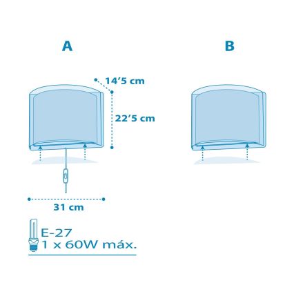 Dalber 81198T - Kinkiet dziecięcy LIGHT FEELING 1xE27/60W/230V