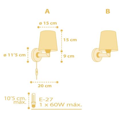 Dalber 82219A - Kinkiet dziecięcy STAR LIGHT 1xE27/60W/230V żółty