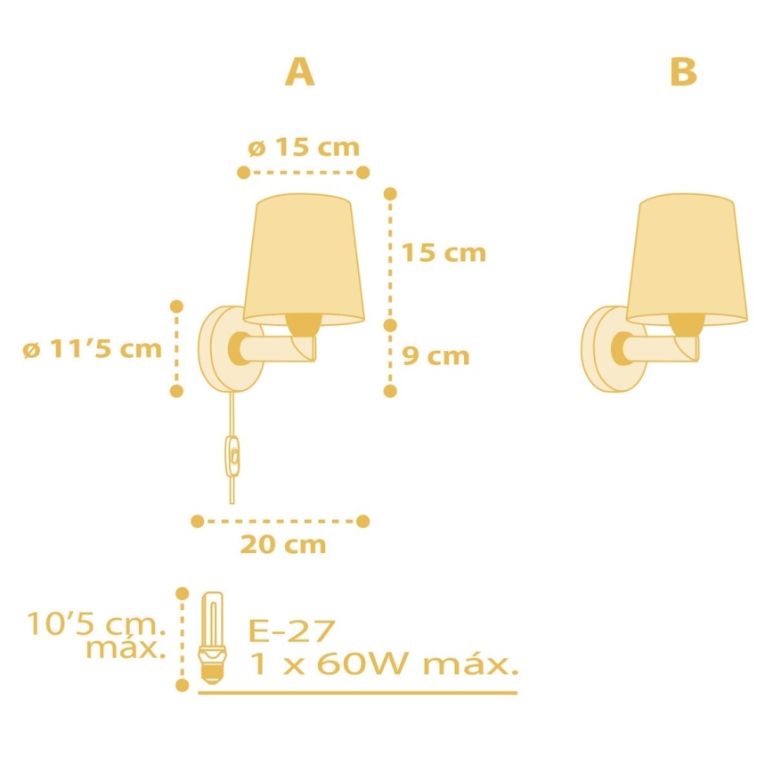 Dalber 82219A - Kinkiet dziecięcy STAR LIGHT 1xE27/60W/230V żółty