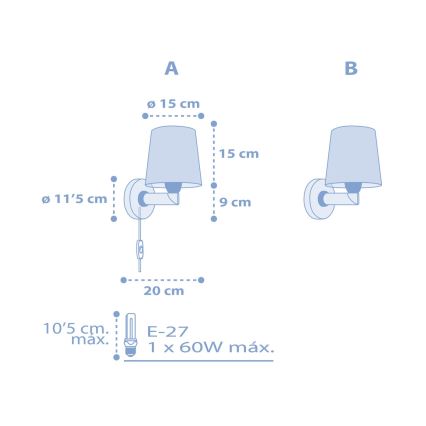 Dalber 82219T - Kinkiet dziecięcy STAR LIGHT 1xE27/60W/230V niebieski