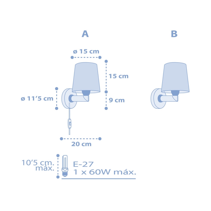 Dalber 82219T - Kinkiet dziecięcy STAR LIGHT 1xE27/60W/230V niebieski