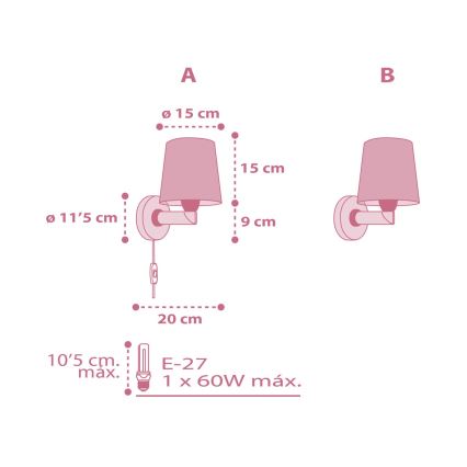 Dalber 82469 - Kinkiet dziecięcy FLAMINGO 1xE27/15W/230V