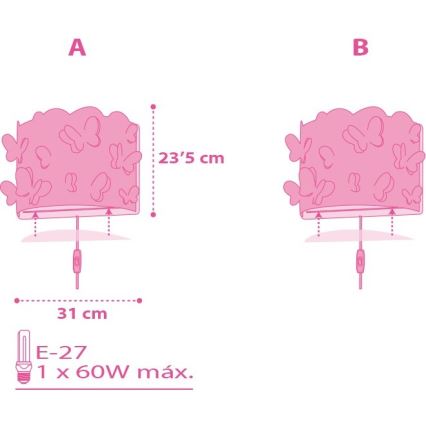Dalber D-62148 - Kinkiet dziecięcy BUTTERFLY 1xE27/60W/230V