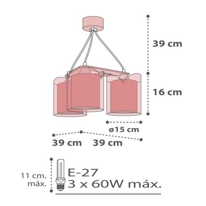 Dalber D-71284- Żyrandol dziecięcy LITTLE BIRDS 3xE27/60W/230V