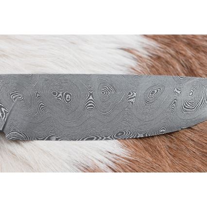 Damasceński nóż myśliwski 11,8 cm orzech/poroże jelenia