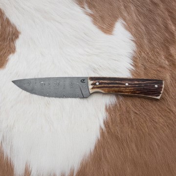 Damasceński nóż myśliwski 11 cm poroże jelenia