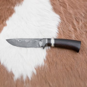 Damasceński nóż myśliwski 12,7 cm ziricote/kość bawola