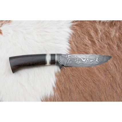 Damasceński nóż myśliwski 12,7 cm ziricote/kość bawola