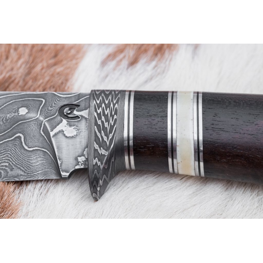 Damasceński nóż myśliwski 12,7 cm ziricote/kość bawola