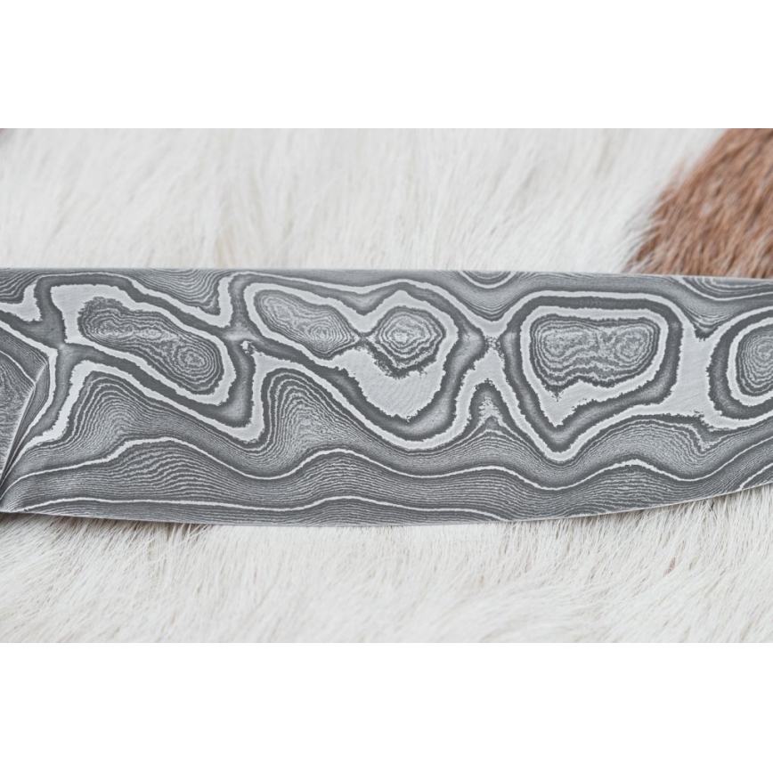 Damasceński nóż myśliwski 12,7 cm ziricote/kość bawola