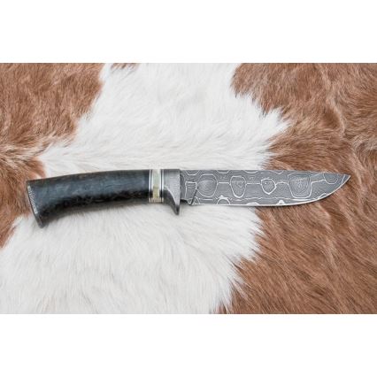 Damasceński nóż myśliwski 13,8 cm brzoza/kość wielbłądzia