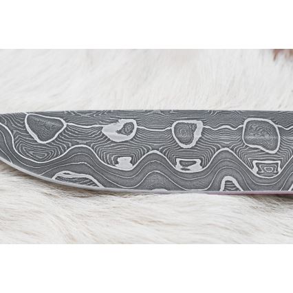 Damasceński nóż myśliwski 13,8 cm brzoza/kość wielbłądzia