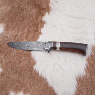 Damasceński nóż myśliwski 13,8 cm ironwood/kość bawola